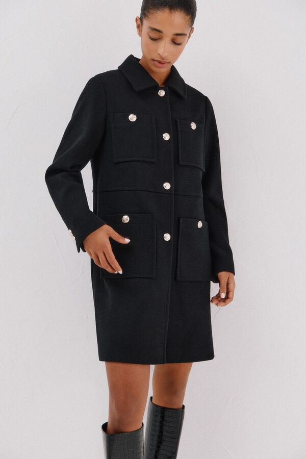 Cortefiel Coat with golden buttons Black