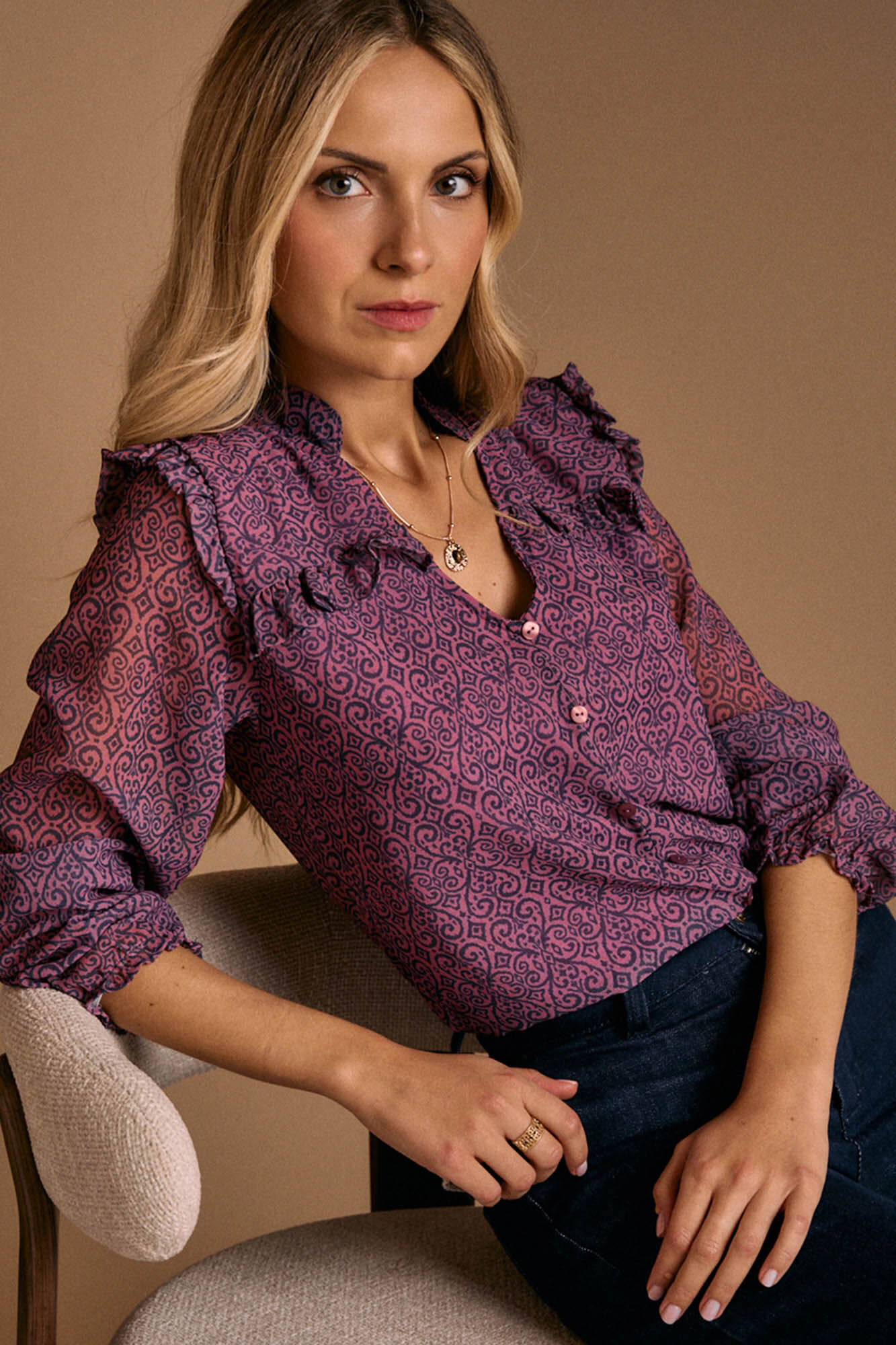 Pol&iacute;n Et Moi Camisa estampada Idalia com babados