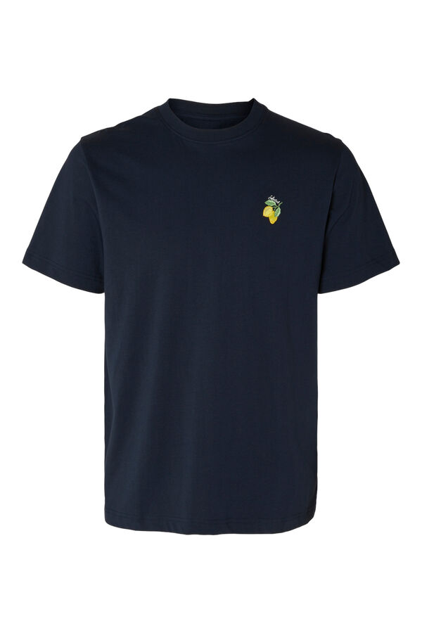 Cortefiel Camiseta de manga corta con detalle bordado 100% algodón orgánico Gris oscuro