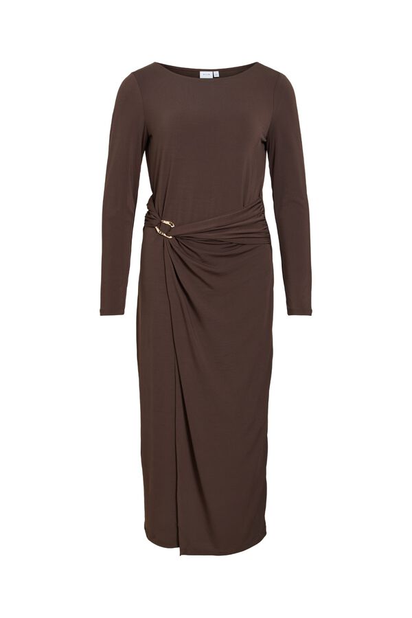 Vila Vestido midi com detalhe franzido Castanho