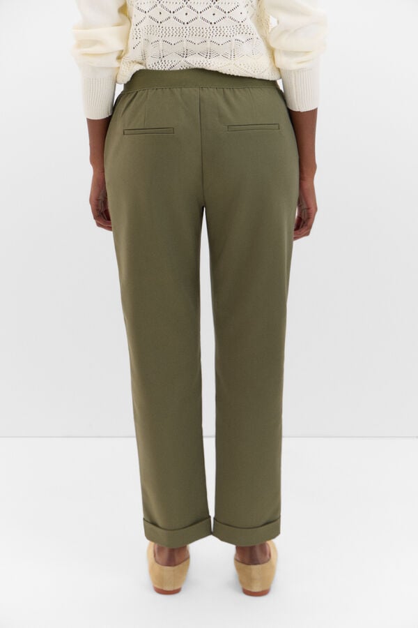 Cortefiel Straight trousers with elasticated back Kaki