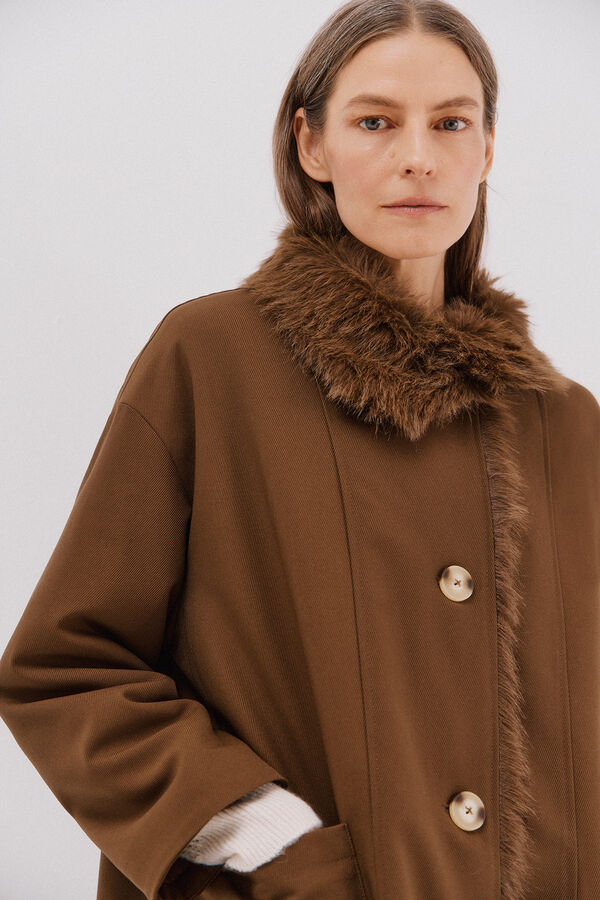 Cortefiel Parka with fur neck Dark brown