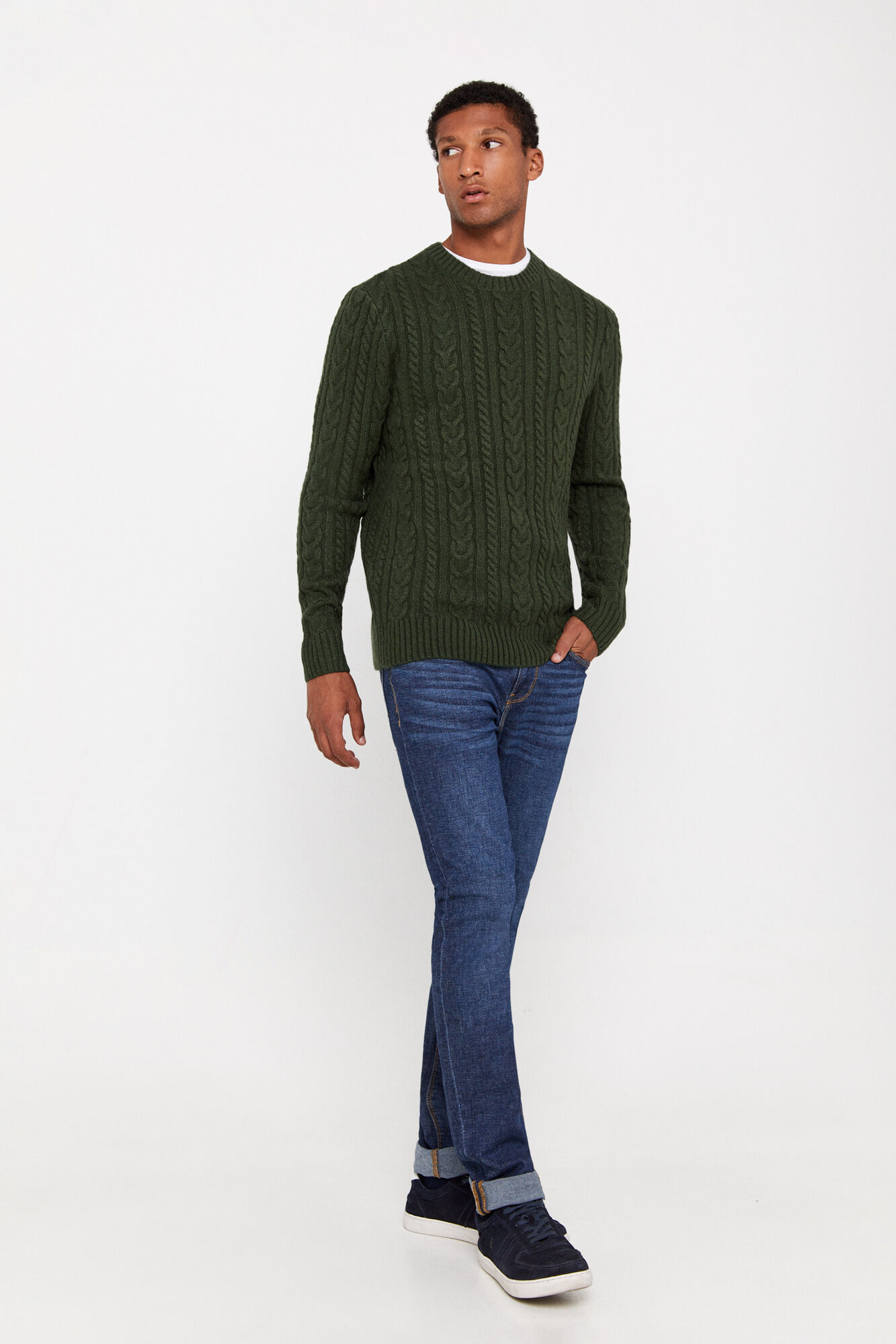 Green cable knit jumper hot sale mens