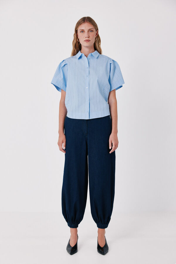 Cortefiel Camisa em popelina de riscas Azul