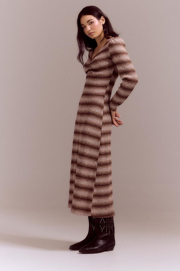 Cortefiel Striped jersey-knit knit dress Nude