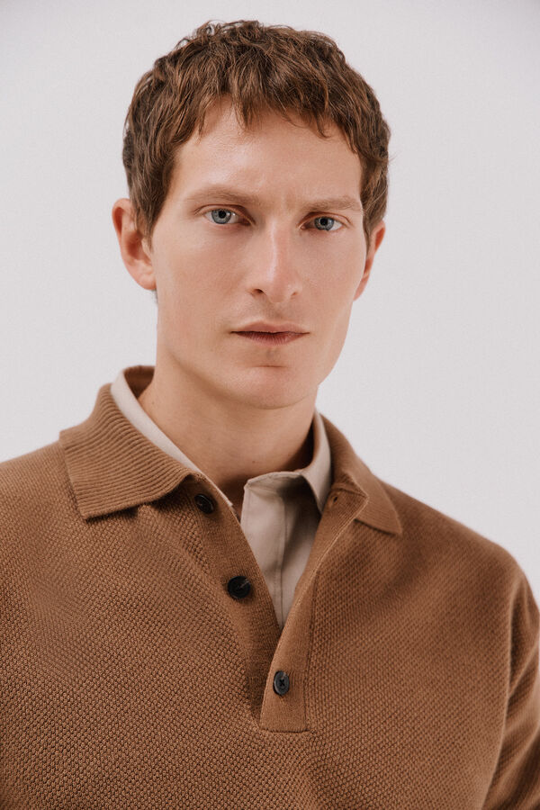 Cortefiel Structured wool sweater  Beige