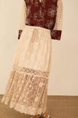 Meisie Bimaterial midi skirt Beige