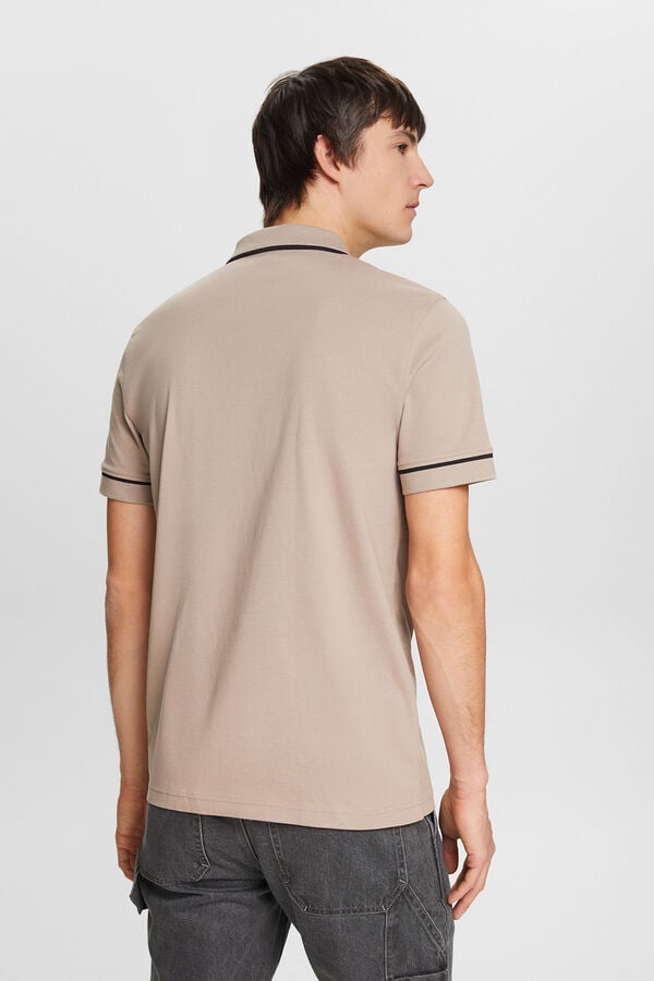 Cortefiel Plain slim fit short-sleeved cotton polo shirt Nude