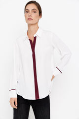 Cortefiel Top with shirt collar and contrast piping. White