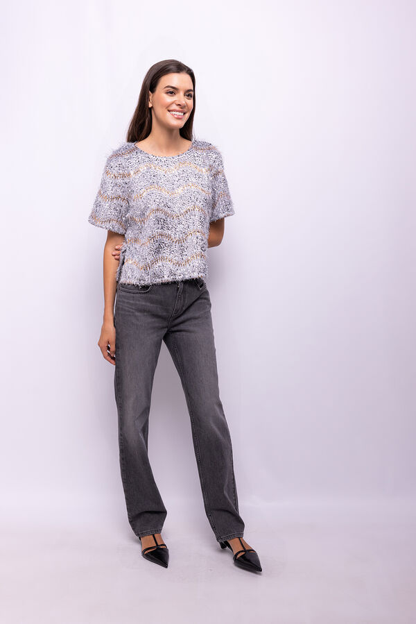 Object Top com lantejoulas e franjas Cinzento