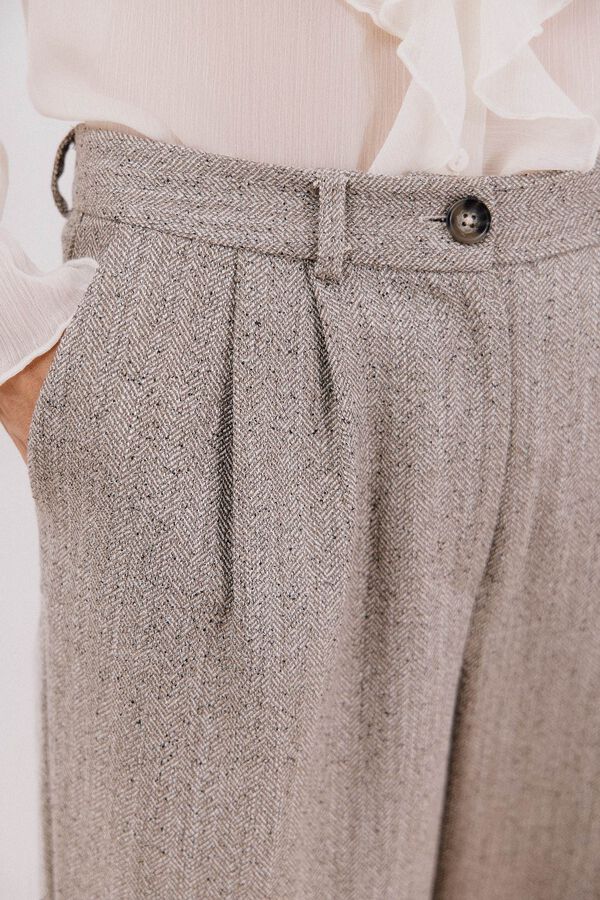 Cortefiel Long, wide-legged trousers with double pleats Beige