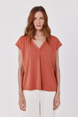 Cortefiel V-neck T-shirt with lace detail Coral