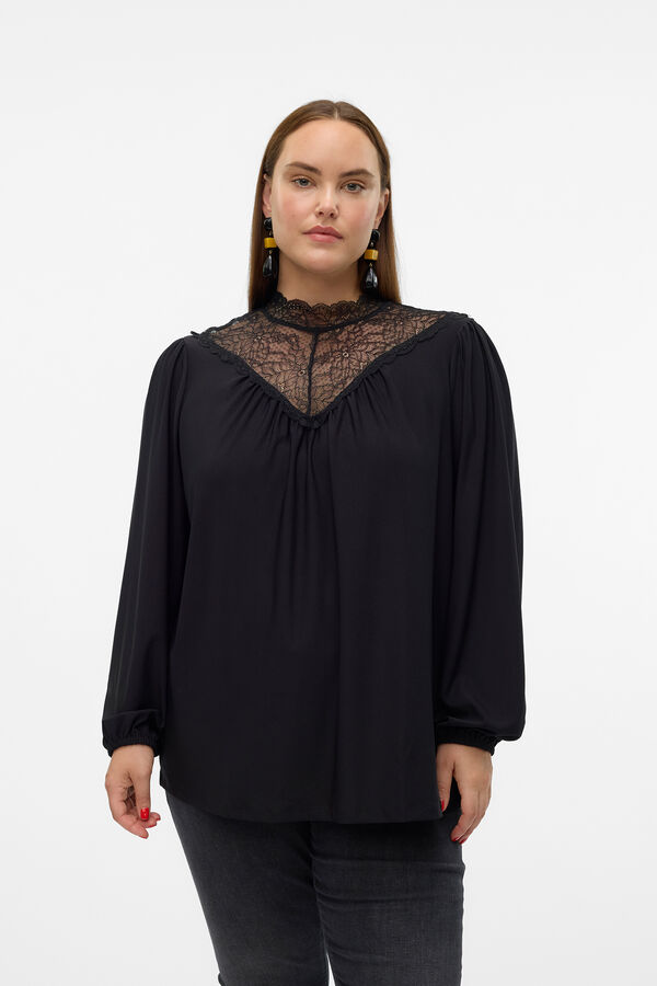 Vero Moda Curve renda de manga comprida Preto