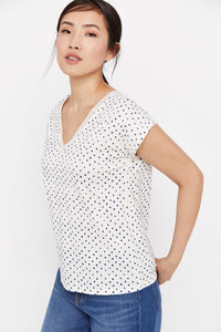 Cortefiel V-neck T-shirt with lace detail Printed white