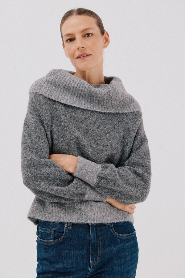 Cortefiel Combined knit jumper Grey