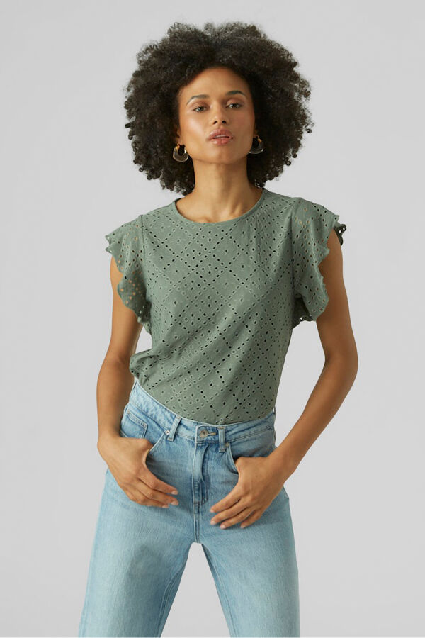 Vero Moda Top vazado com mangas de folhos Verde