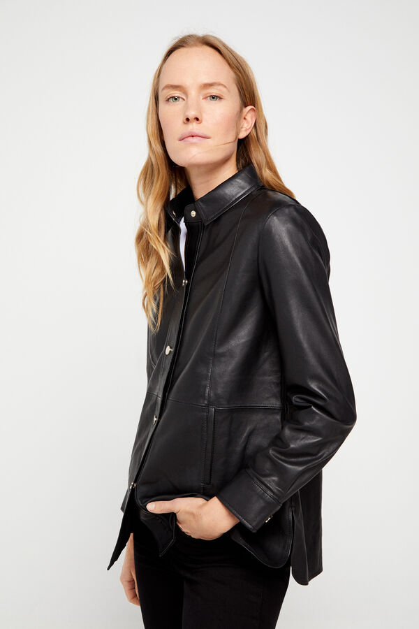 Cortefiel Cazadora de piel Negro