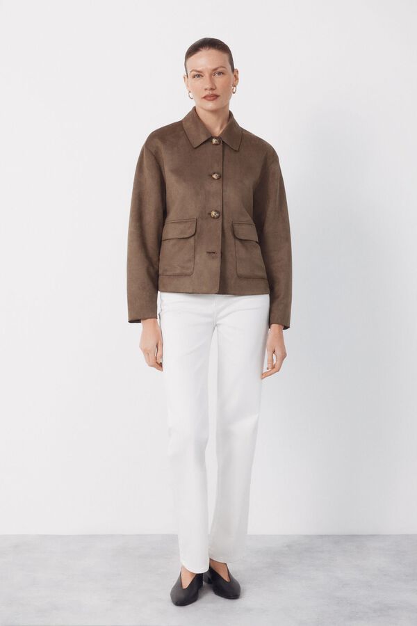 Cortefiel Suede -effect fabric jacket Kaki