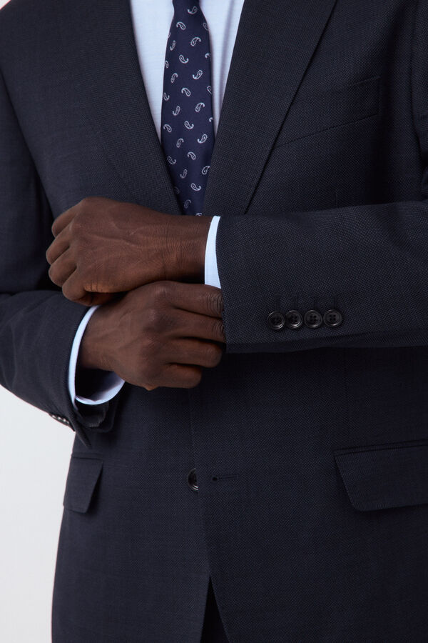 Cortefiel Navy bird's eye tailored fit jacket Blue