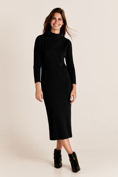 Cortefiel Long ribbed tricot dress Black