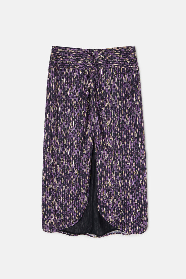 Silbon Ikat print midi skirt with slit Purple