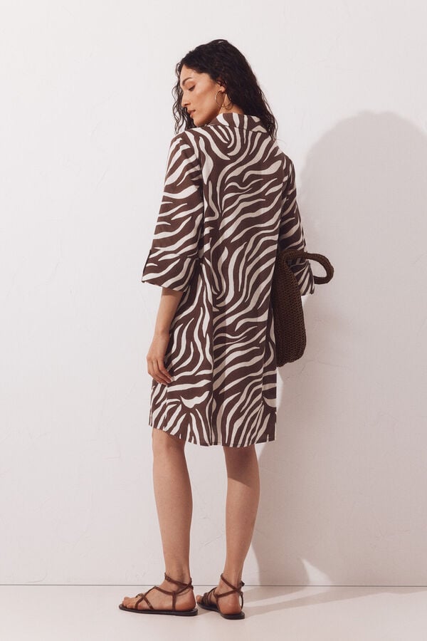 Cortefiel Printed cotton shirt kaftan Printed brown