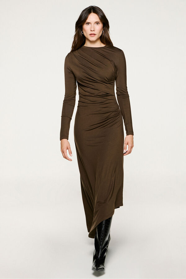 Selected Asymmetrical slim fit dress Dark brown