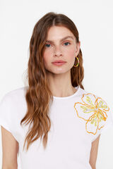 Cortefiel Camiseta bordado flor Blanco
