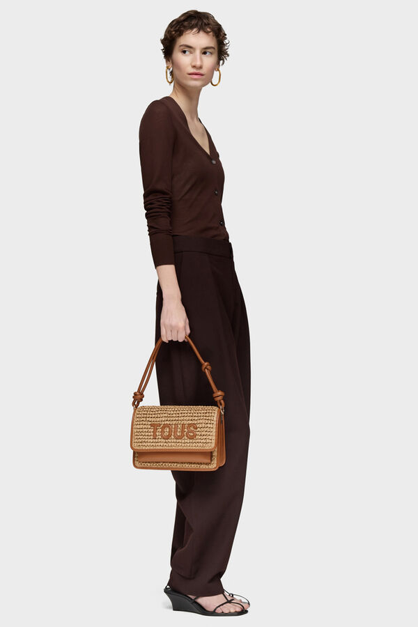 Tous Camel Audree Rafia Medium Crossbody Bag Beige