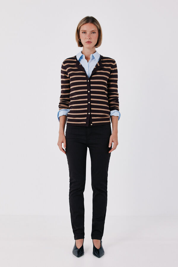 Cortefiel Striped knit jacket Dark brown