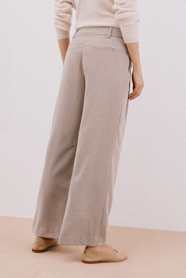Cortefiel Long, wide-legged trousers with pleats Printed beige