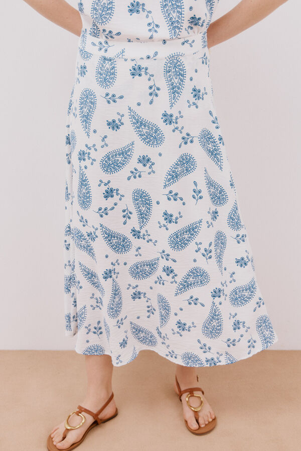 Cortefiel Printed flared midi skirt White