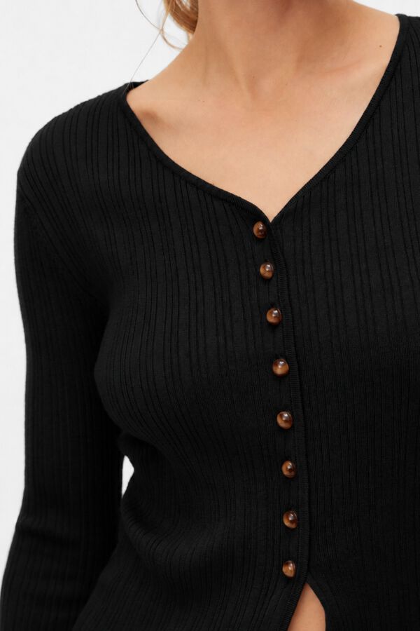 Vero Moda Cardig&atilde; canelado gola em bico Preto