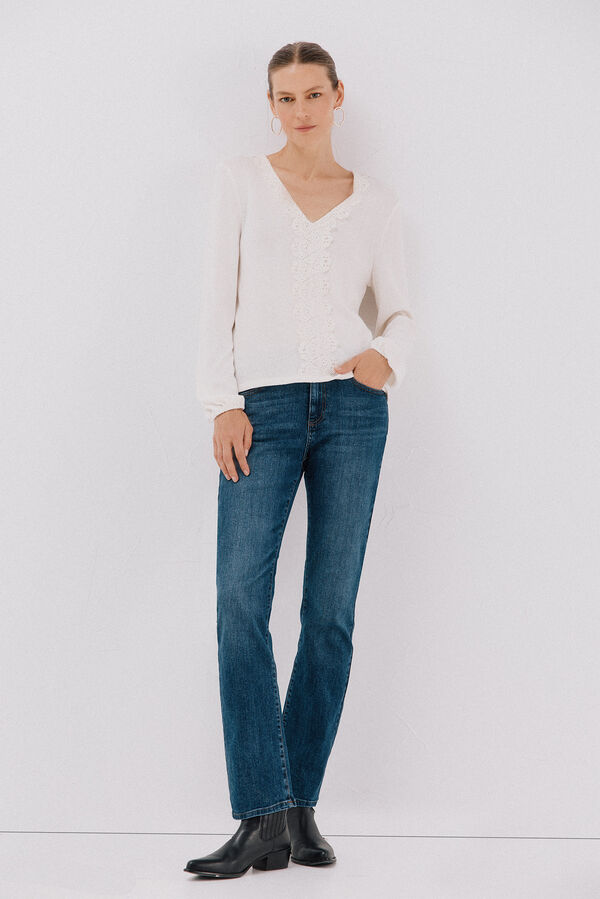 Cortefiel Top with neckline detail neckline Ivory