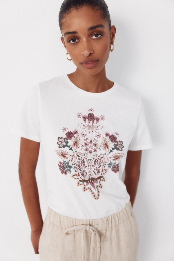 Cortefiel Floral print t-shirt White