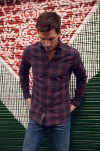 Cortefiel Washed checked slim-fit shirt Maroon