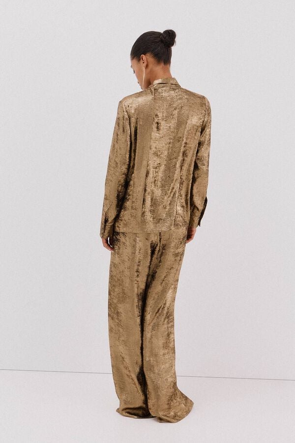 Cortefiel Gold effect bow or tie blouse Gold