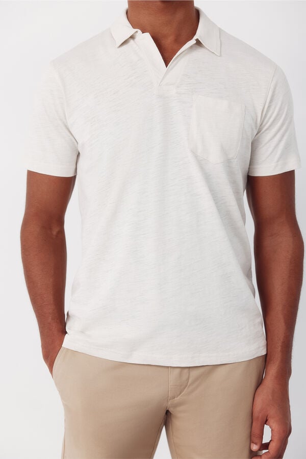 Cortefiel Plain slub polo shirt Ivory