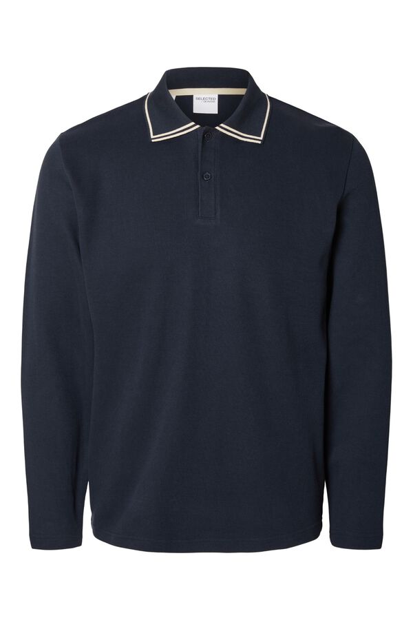 Selected Polo de manga comprida 100% algod&atilde;o org&acirc;nico Azul