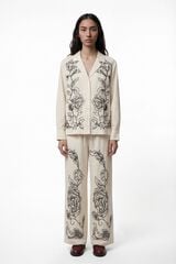 Vero Moda Cal&ccedil;a comprida de linho estampado  Tostado