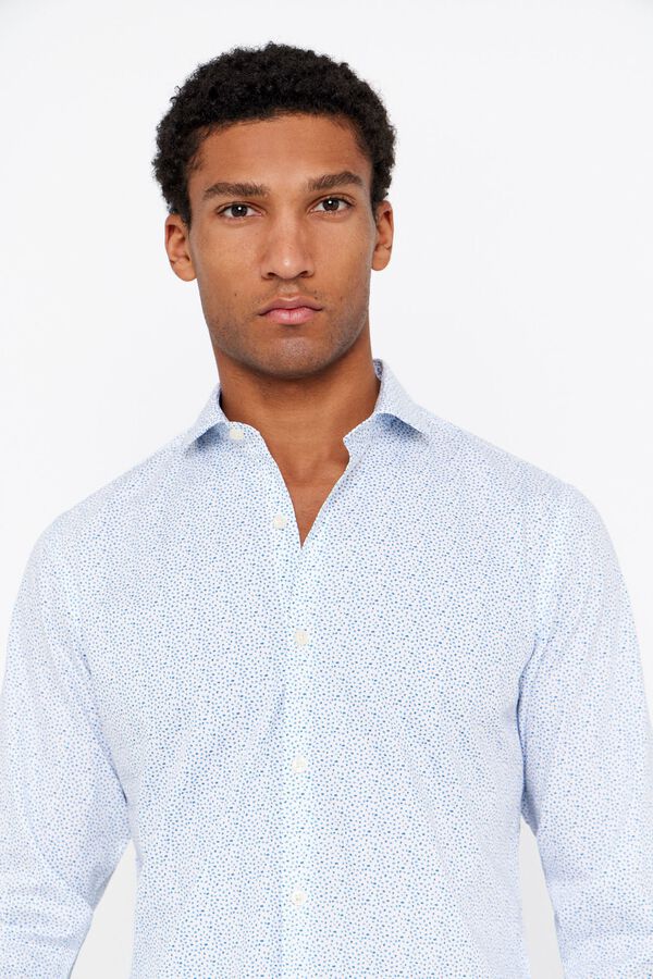 Cortefiel Slim fit easy-iron printed dress shirt Printed blue