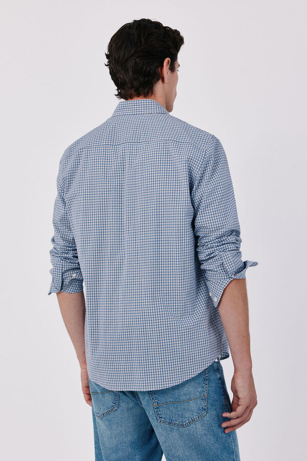 Cortefiel Cotton poplin plaid shirt Navy