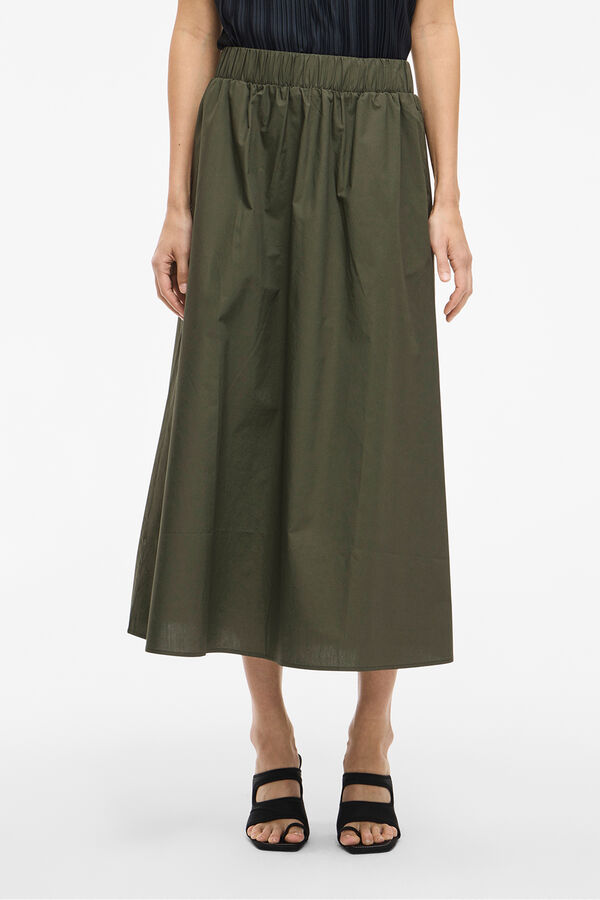 Vila Saia midi de algodão orgânico com viscose Verde
