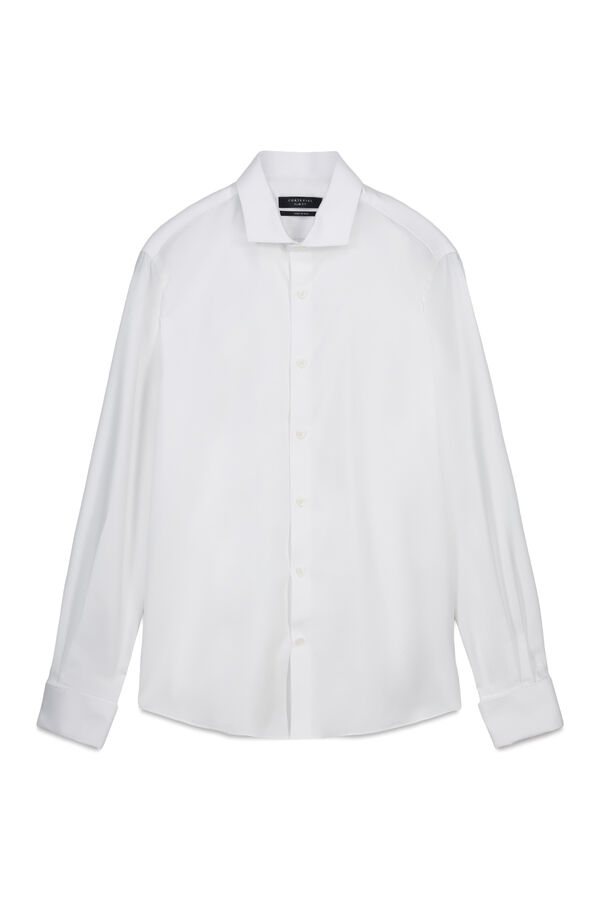 Cortefiel Slim fit easy iron cuff shirt with twin cuffs White