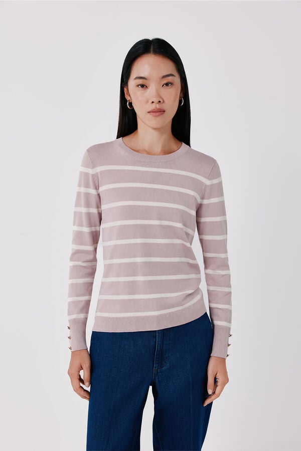 Cortefiel Striped fine knit jumper Pink