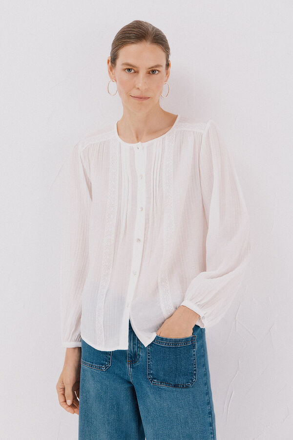 Cortefiel lace trim blouse White