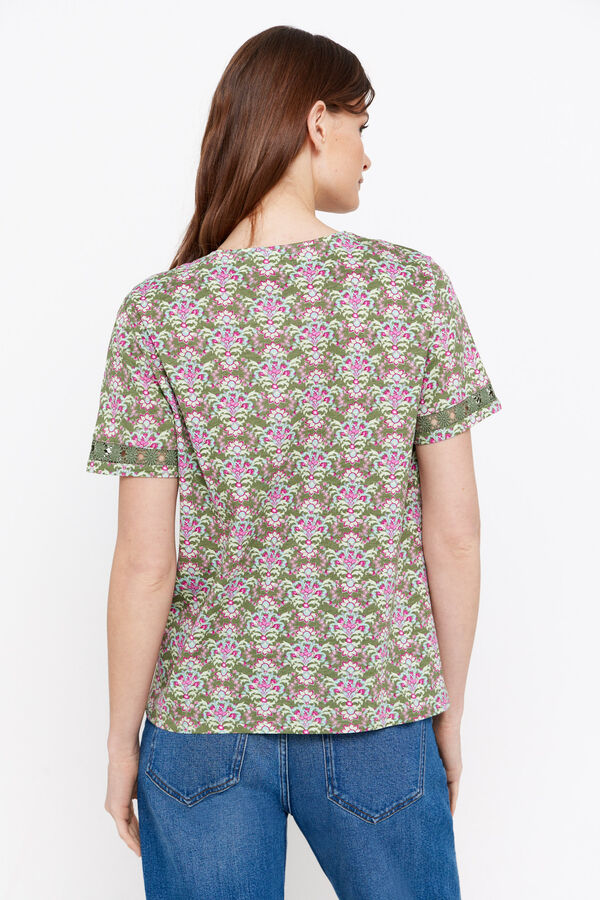 Cortefiel Camiseta cinta floral Estampado verde