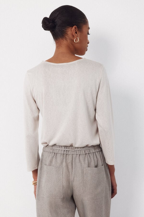 Cortefiel Hemstitch detail t-shirt Beige