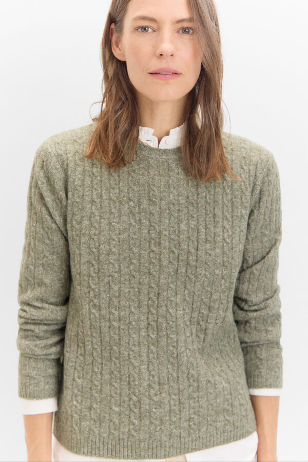 Cortefiel Soft cross-knit sweater Kaki