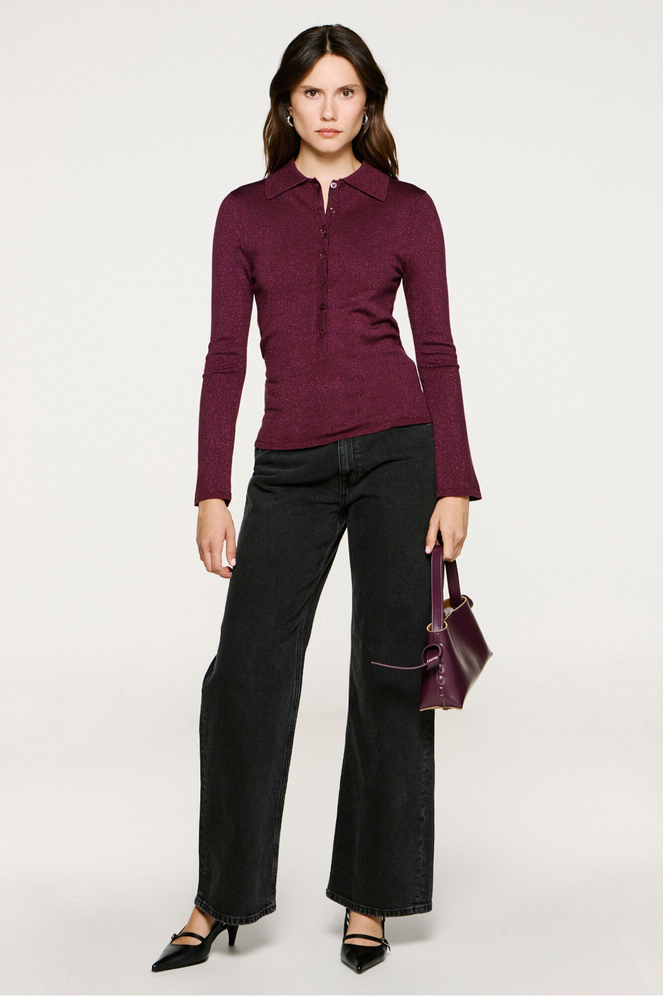 Selected Camisola polo de manga comprida com glitter